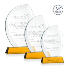 Oakes on Helton Base Amber Flame Crystal Trophy - Crystal Trophies