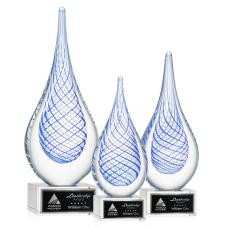 Striation on Plated Crystal Base Clear Tear Drop Glass Trophy - Art Glass Trophies