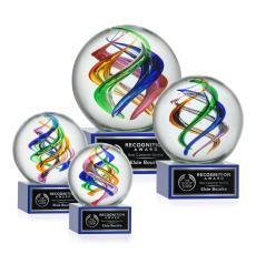 Blackburn on Plated Crystal Base Blue Globe Glass Trophy - Art Glass Trophies