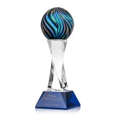 McCray on Spirale Spire Base Blue Globe Glass Trophy - Art Glass Trophies