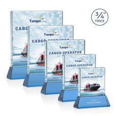 Landers Full Color on Helton Sky Blue Square / Cube Crystal Trophy - Crystal Trophies