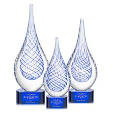 Striation on Half Round Base Blue Tear Drop Glass Trophy - Art Glass Trophies
