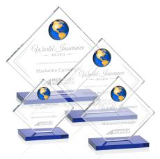 Buckley Blue/Gold Globe Crystal Trophy - Crystal Globe Awards