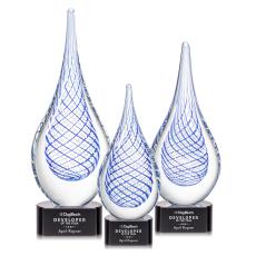 Striation on Half Round Base Black Tear Drop Glass Trophy - Art Glass Trophies