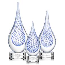 Striation on Half Round Base Clear Tear Drop Glass Trophy - Art Glass Trophies