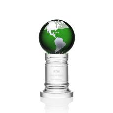 Crystal Pedestal Green/Silver Globe Crystal Trophy - Crystal Globe Awards