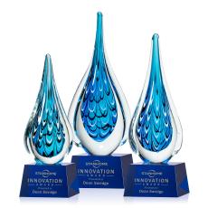 Madsen on Small Crystal Base Blue Tear Drop Glass Trophy - Art Glass Trophies