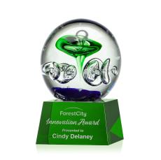 Williamson on Small Crystal Base Green Globe Glass Trophy - Art Glass Trophies