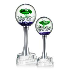 Williamson Towers on Metal Pedestal Base Glass Trophy - Art Glass Trophies