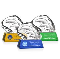 Reece 3 Dolphins Full Color Animals Crystal Trophy - Crystal Trophies