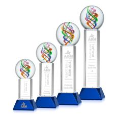 Blackburn on Tower Base Blue Globe Glass Trophy - Art Glass Trophies