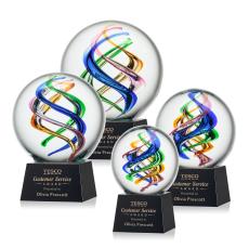 Blackburn on Small Crystal Base Black Globe Glass Trophy - Art Glass Trophies