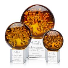 Freeman Globe on Square Crystal Base Glass Trophy - Art Glass Trophies