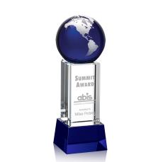 Caballero on Base Blue/Silver Globe Crystal Trophy - Crystal Globe Awards