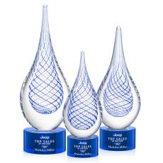 Striation on Round Base Blue Tear Drop Glass Trophy - Glass Trophies