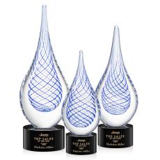 Striation on Round Base Black Tear Drop Glass Trophy - Art Glass Trophies
