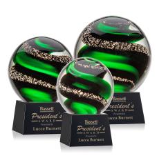 Boykin on Small Crystal Base Black Globe Glass Trophy - Art Glass Trophies