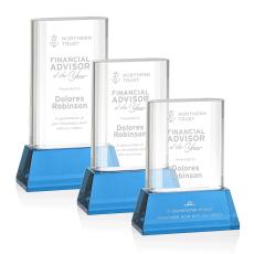 Downey on Base Sky Blue Rectangle Crystal Trophy - Crystal Trophies