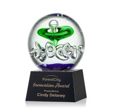 Williamson on Small Crystal Base Black Globe Glass Trophy - Art Glass Trophies