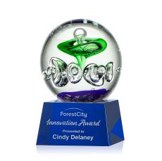 Williamson on Small Crystal Base Blue Globe Glass Trophy - Art Glass Trophies