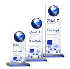 Myers Full Color Blue/Silver Globe Crystal Trophy - Crystal Globe Awards