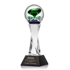 Williamson on Spirale Spire Base Black Towers Glass Trophy - Art Glass Trophies