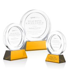 Napier on Base Amber Circle Crystal Trophy - Crystal Trophies