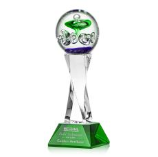 Williamson on Spirale Spire Base Green Towers Glass Trophy - Art Glass Trophies