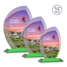 Oakes Full Color Green Peaks Crystal Trophy - Crystal Trophies
