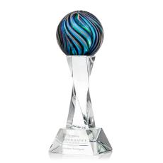McCray on Spirale Spire Base Clear Globe Glass Trophy - Art Glass Trophies