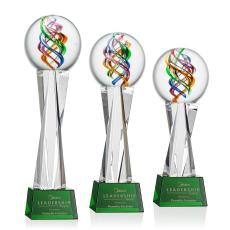 Blackburn on Saldana Crystal Base Green Globe Glass Trophy - Art Glass Trophies