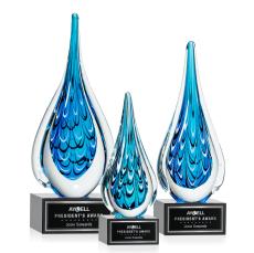 Madsen on Plated Crystal Base Black Tear Drop Glass Trophy - Art Glass Trophies