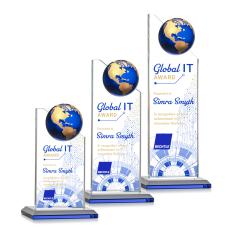 Myers Full Color Blue/Gold Globe Crystal Trophy - Crystal Globe Awards