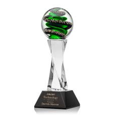 Boykin on Spirale Spire Base Black Globe Glass Trophy - Art Glass Trophies