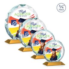 Clarke Full Color Amber Circle Crystal Trophy - Custom Trophies