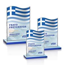 Dobbs Full Color Sky Blue Unique Crystal Trophy - Patriotic and Government Awards 