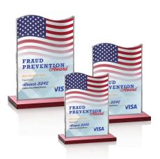 Dobbs Full Color Red Unique Crystal Trophy - Patriotic and Government Awards 