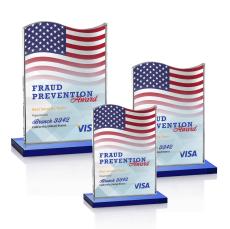 Dobbs Full Color Blue Unique Crystal Trophy - Patriotic and Government Awards 