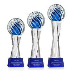 Truong Globe on Saldana Crystal Base Glass Trophy - Art Glass Trophies