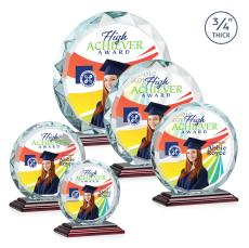 Clarke Full Color Rosewood Circle Crystal Trophy - Crystal Trophies