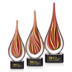 Pierc Tear Drop on Black Base Glass Trophy - Art Glass Trophies