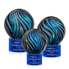 McCray on Round Base Blue Globe Glass Trophy - Art Glass Trophies