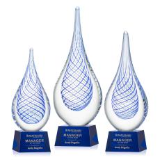 Striation on Small Crystal Base Blue Tear Drop Glass Trophy - Art Glass Trophies