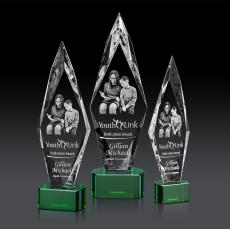 Kendrick on Half Round Base (3D) Green Crystal Trophy - Crystal Trophies
