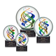 Blackburn on Half Round Base Black Globe Glass Trophy - Art Glass Trophies