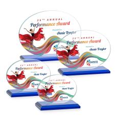 Woods (Horiz) Full Color Blue Circle Crystal Trophy - Crystal Trophies