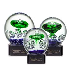 Williamson on Half Round Base Black Globe Glass Trophy - Art Glass Trophies