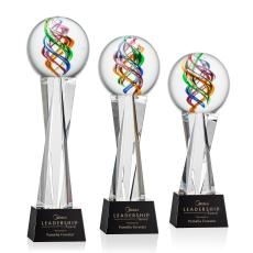Blackburn on Saldana Crystal Base Black Globe Glass Trophy - Art Glass Trophies