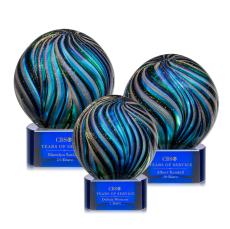 McCray on Half Round Base Blue Globe Glass Trophy - Glass Trophies