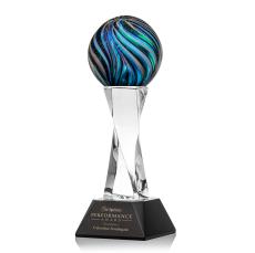 McCray on Spirale Spire Base Black Globe Glass Trophy - Art Glass Trophies